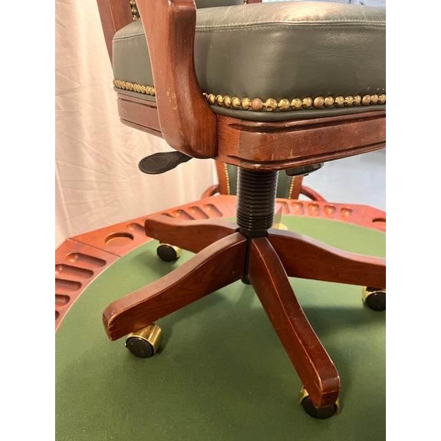 Vintage 1970s Mikhail Darafeev Pedestal Dining/Poker Table With Six Leather Swivel Chairs For Sale - Image 18 of 18