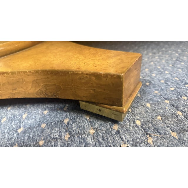 1960s Mastercraft Burl Wood Expandable Round Dining Table With Brass Pedestal Base and Three Leaves For Sale - Image 9 of 12