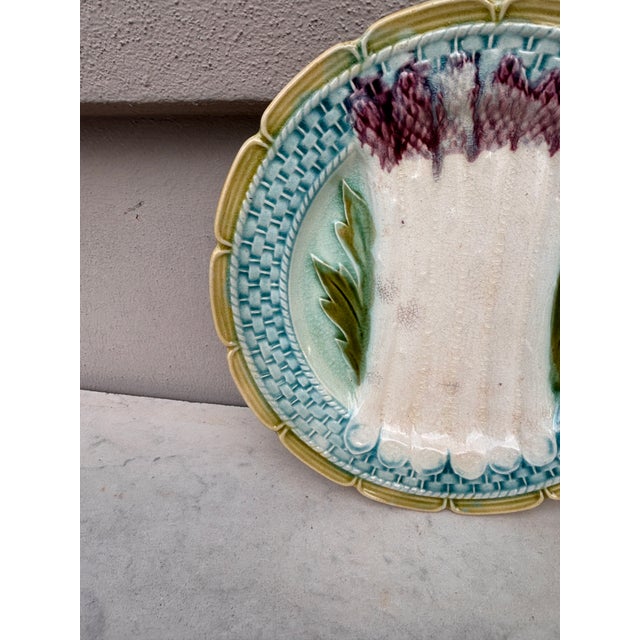 French Country French Majolica Asparagus Plate Orchies, Circa 1890 For Sale - Image 3 of 4
