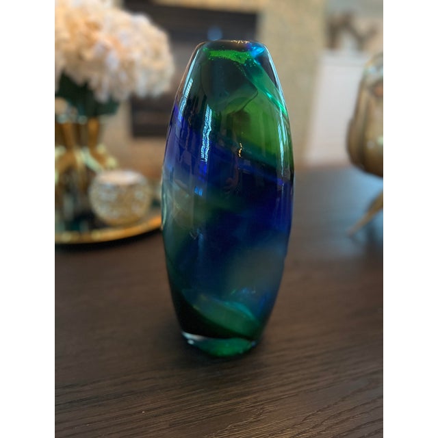 2000 - 2009 Contemporary Blue Green Glass Swirl Vase For Sale - Image 5 of 8