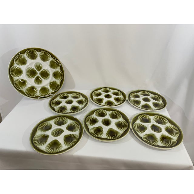 1950s French Orchies Moulin Des Loups Oyster Plates With Platter - Set of 7 For Sale - Image 15 of 17