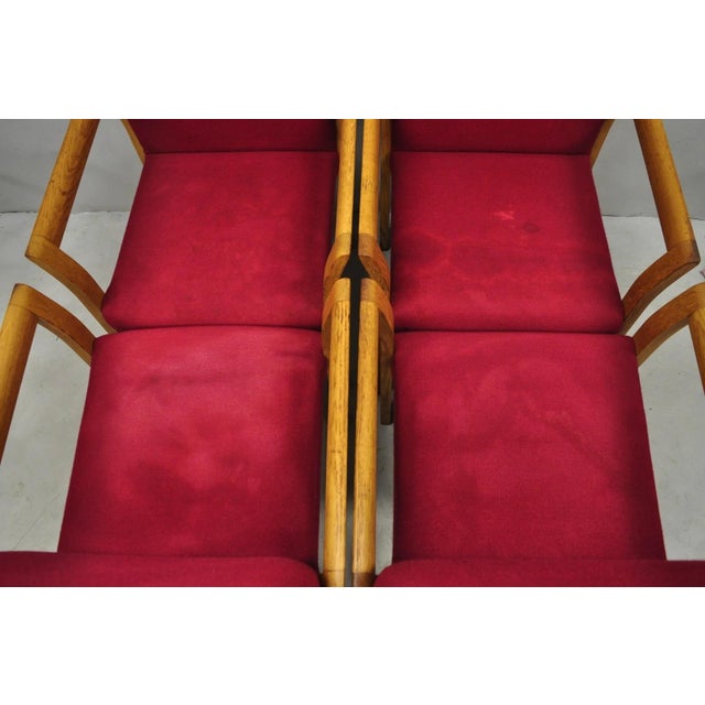 Red Vintage Gunlocke Mid Century Modern Oak Wood Stacking Arm Chairs - Set of 4 For Sale - Image 8 of 16