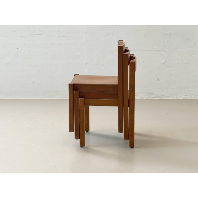Brown Mid-Century Minimalist Stackable Wooden Chair For Sale - Image 8 of 14