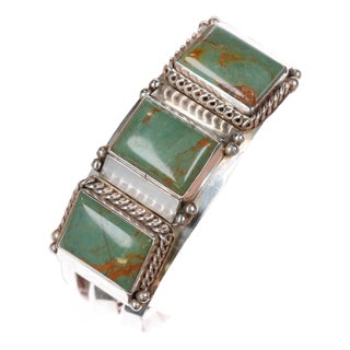 6.75" Tom Lewis Navajo sterling and turquoise cuff bracelet For Sale