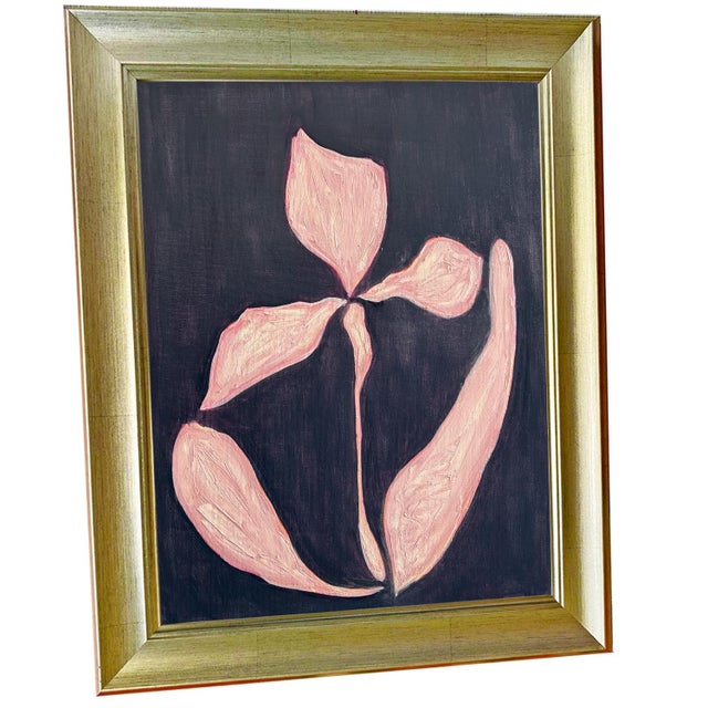 Contemporary Original Botanical Diptych — Pink Floral Studies on Brown, Oil Sticks on Canvas, 12" X 16" Each, by Tatiana Duperault For Sale - Image 3 of 6