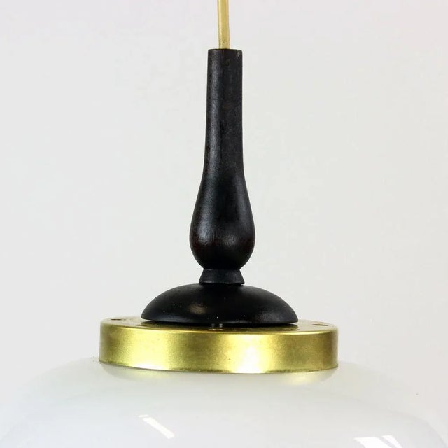 Wood Mid-Century Ceiling Light with Two Opaline Lights, 1960s For Sale - Image 7 of 7