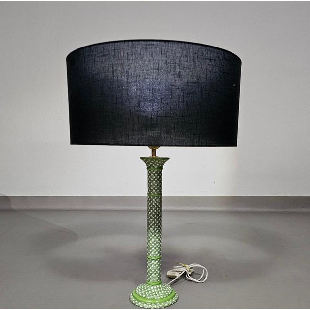 Green Glazed Ceramic Table Lamp with Webbing Pattern For Sale - Image 10 of 16