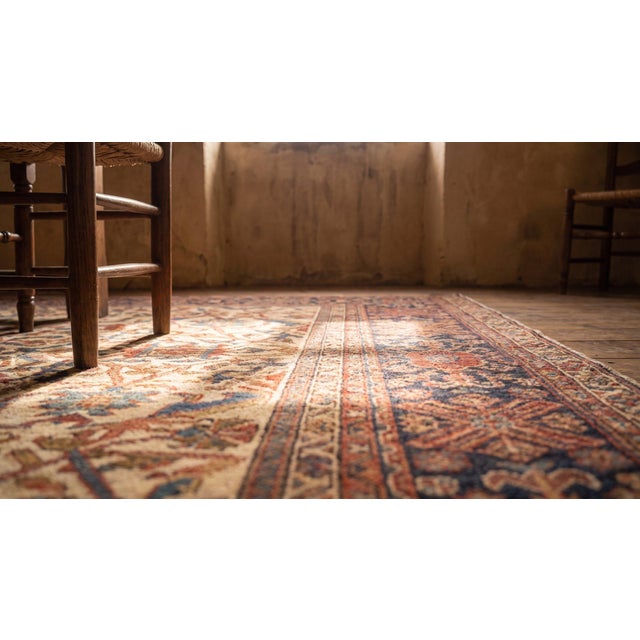 Fantastic Ivory Background Color With Details Rosettes and Arabesques Antique Persian Sultanabad Rug For Sale - Image 14 of 15