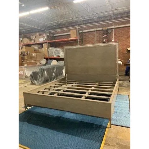 Caracole Serenity Bed, King. Complete with Headboard, footboard, side rails and slats. Harringbone with metal accents....