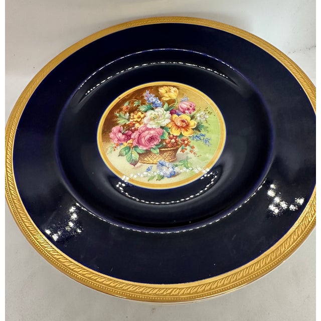 Beautiful Porcelain Cobalt Floral 24k Ducal Crown Ware Plates Set of 8 Discontinued Item. 24k rope design border...