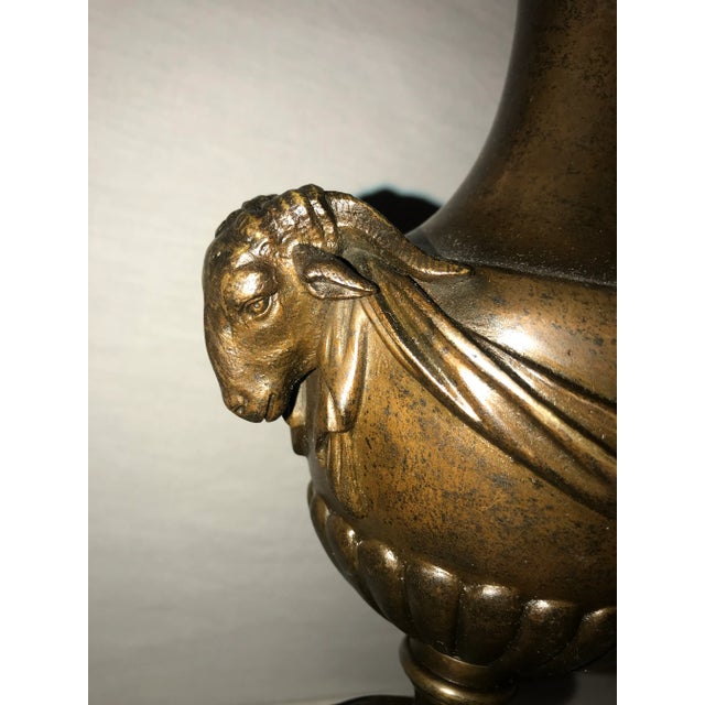 19th C. Urns on Marble Stands Bearing Cherubs & Rams Heads - a Pair For Sale - Image 11 of 13