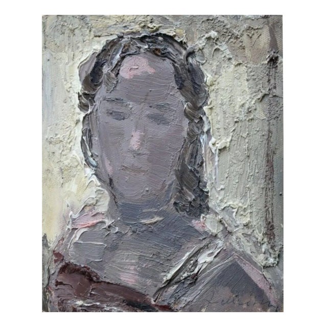 Janis Mednis, Women's Portrait, 1960s, Oil on Cardboard For Sale