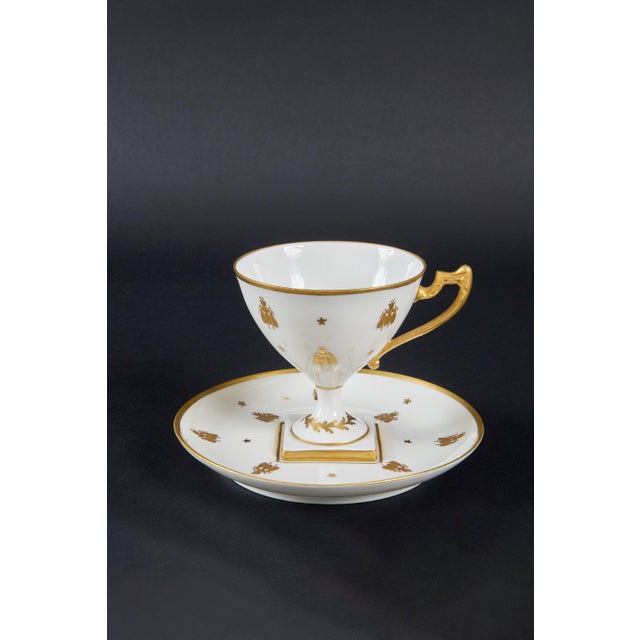 Empire Gilded Porcelain Cups and Plates from Camille Le Tallec, 1940s, Set of 8 For Sale - Image 4 of 9
