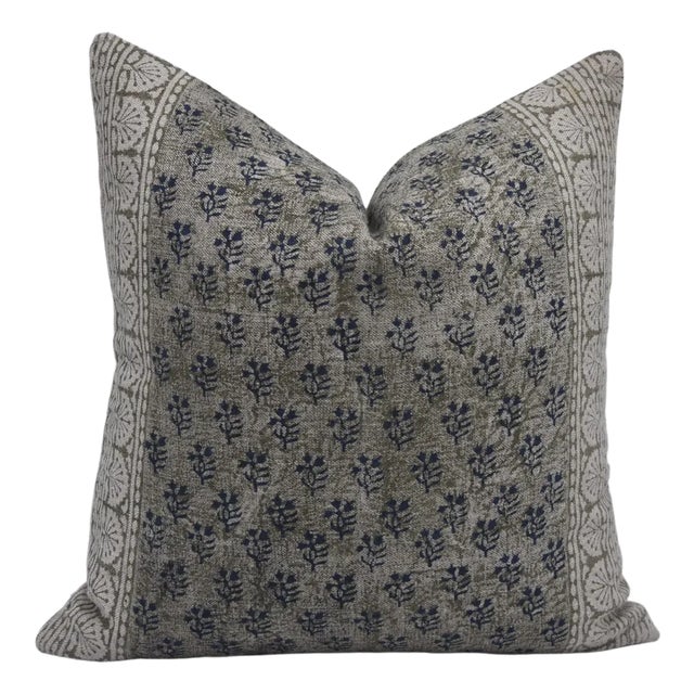 Block Printed Elegant Heavy Thick Linen Throw Pillow Cover 14x20 Inch- Rangoli Art For Sale