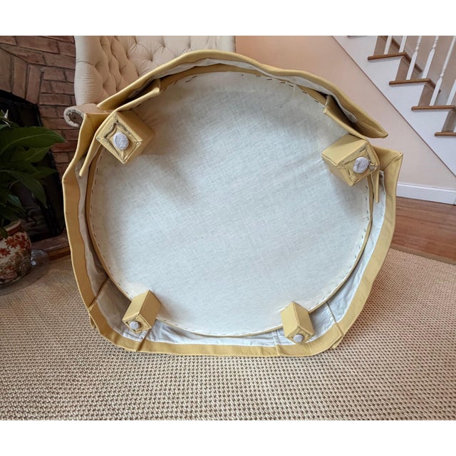 Custom Butter Yellow Tufted Leather Ottoman, Footstool For Sale - Image 12 of 18