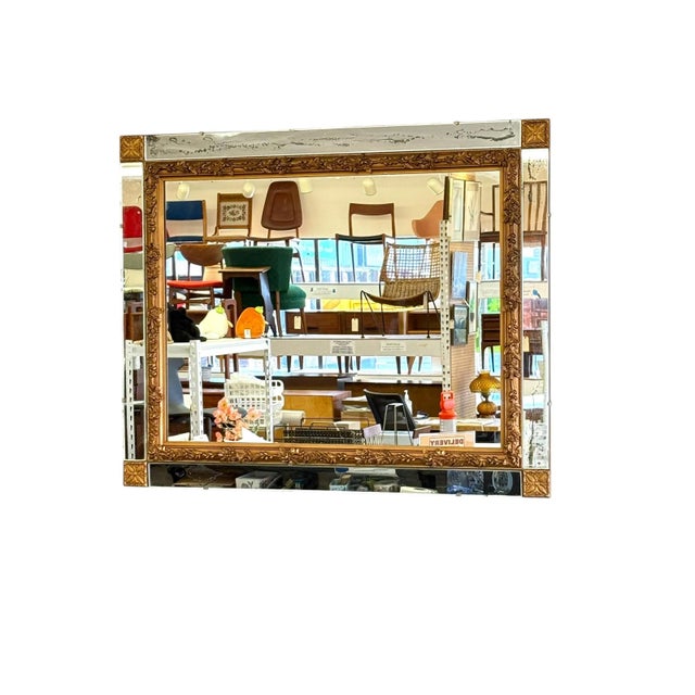 Vintage Ornate Wall Mirror With Gold Floral Frame & Antiqued Mirror Panels For Sale - Image 4 of 11