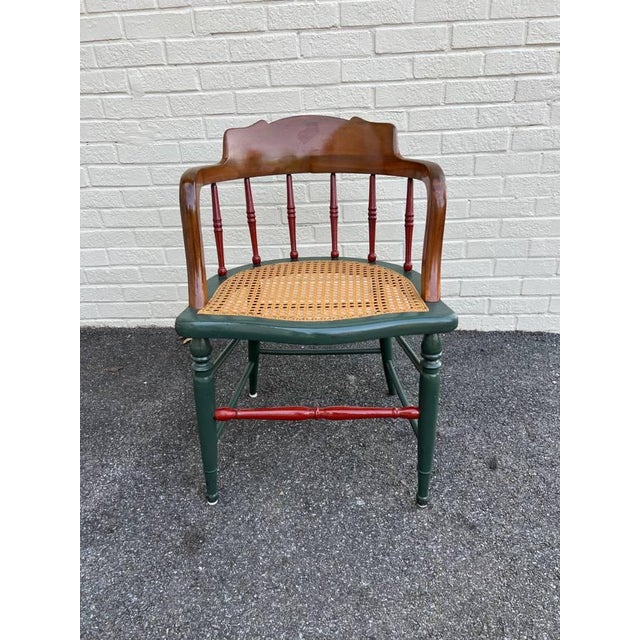 Vintage 20th Century Barrel Back Cane Seat Captain Chair For Sale - Image 12 of 12