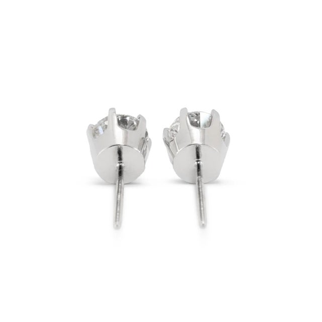 14k White Gold 6 Prong Screw Back 2.60 Ct Round Diamond Stud Earrings, A Pair For Sale In Houston - Image 6 of 8