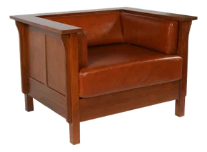 Craftsman Cubic Panel Side Arm Chair - Russet Brown Leather (Rb2)