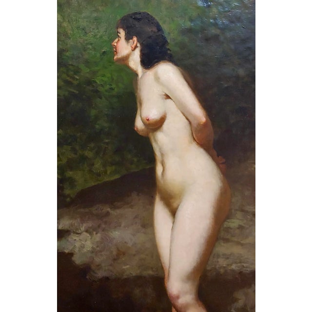 19th Century John George Brown Nude Female in a Wooded Landscape Oil Painting For Sale - Image 4 of 11