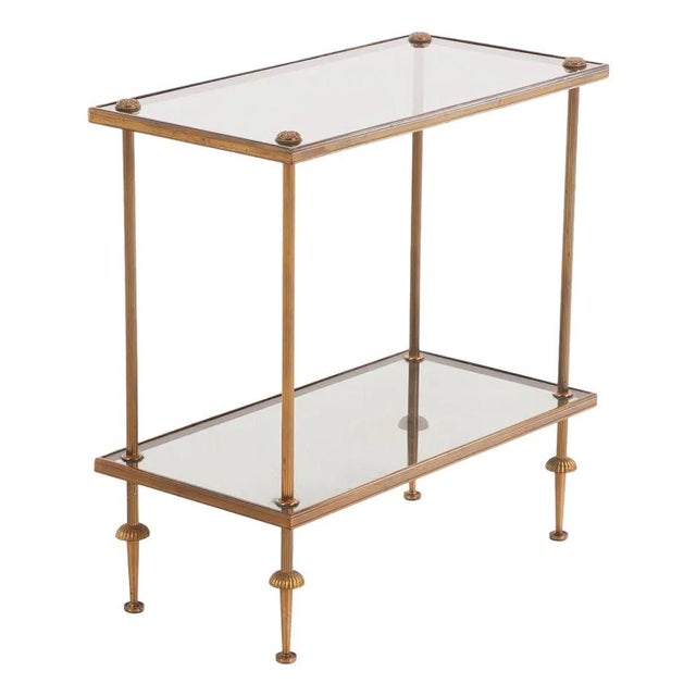 French French Brass and Smoked Glass End Table in the Manner of Maison Jansen, C. 1950 For Sale - Image 3 of 7