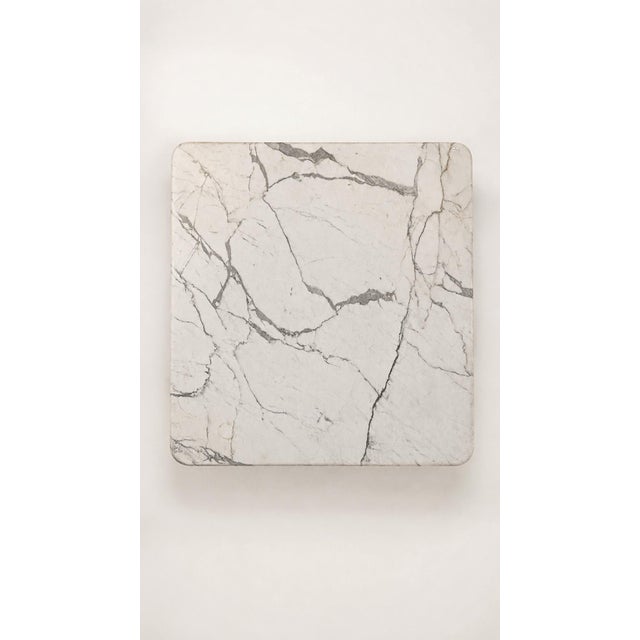 Table with a solid Carrara marble base, weighing approximately 140 kg. Beautiful proportions in a Brutalist style. Italian...