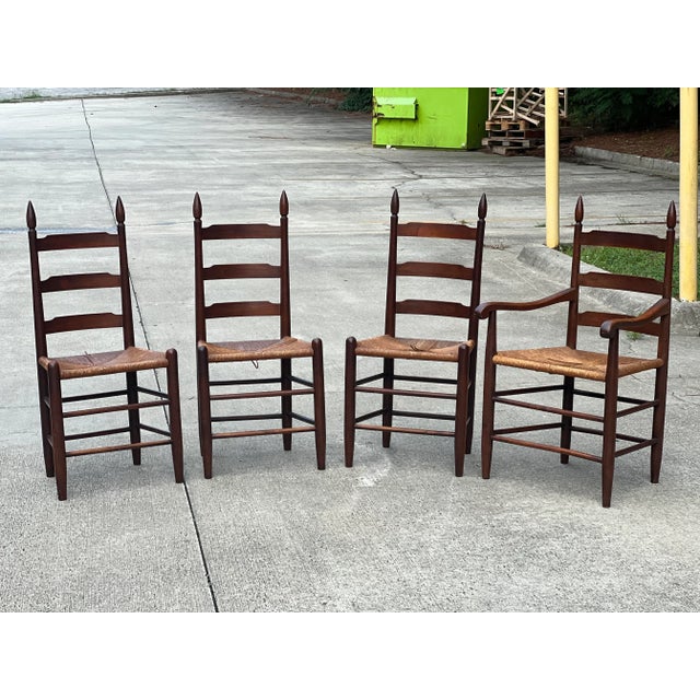 Brown Early 20th Century Rush Seating Ladderback Chairs - Set of 4 For Sale - Image 8 of 8
