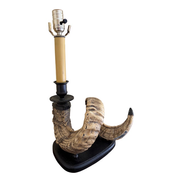 Vintage Ram’s Horn Table Lamp – Rustic English Country House Style Lighting For Sale