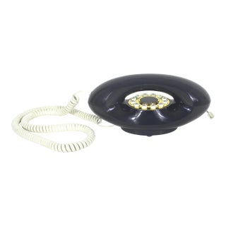 Vintage Navy Blue and Gold White Genie Phone Push Button Telephone Eighties For Sale