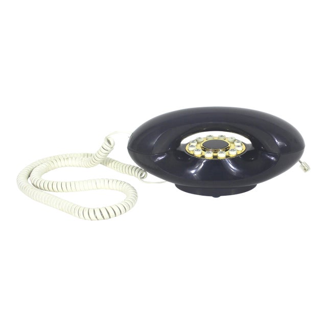 Vintage Navy Blue and Gold White Genie Phone Push Button Telephone Eighties For Sale