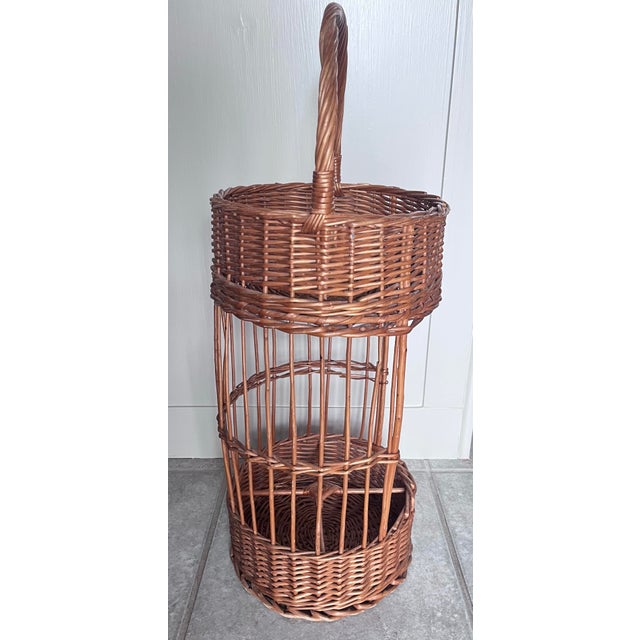 Wood Vintage 1960s French Wicker Tall Bottle Basket Wine Bar For Sale - Image 7 of 10