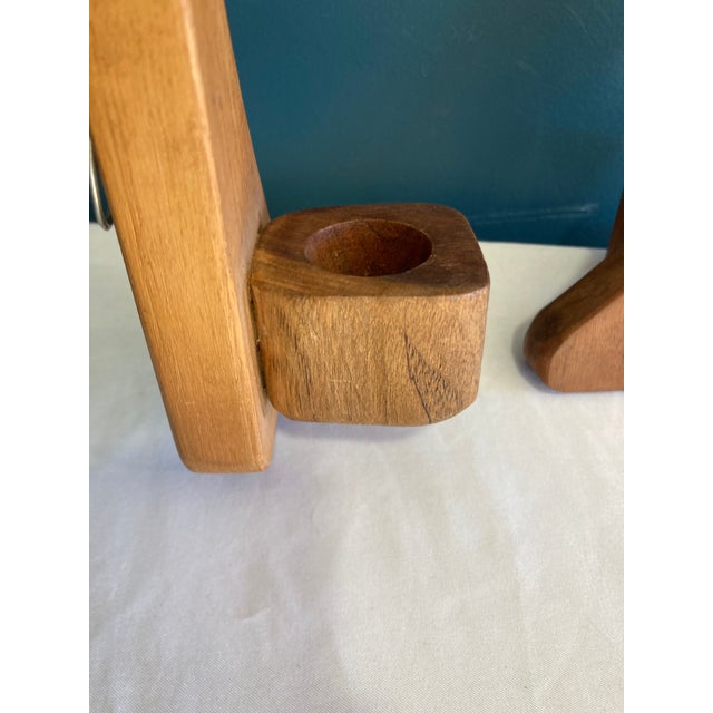 Brown Mid-Century Modern Wooden Wall Candle Sconces – Pair For Sale - Image 8 of 10