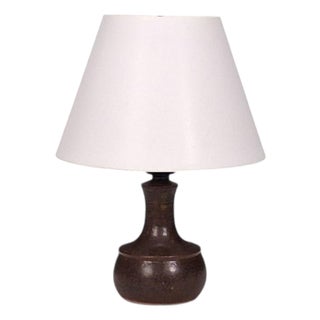1960s Danish Modern, Small Table Lamp, Brown Glazed Stoneware For Sale
