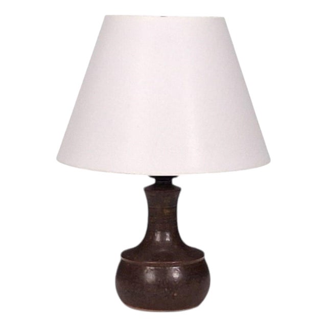 1960s Danish Modern, Small Table Lamp, Brown Glazed Stoneware For Sale