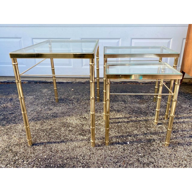 Brass Late 20th Century Faux Bamboo Chinoiserie Brass Nesting Tables – Set of Three For Sale - Image 8 of 9