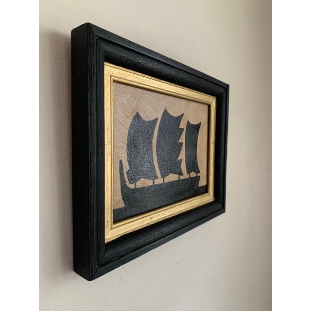 A small but striking seascape in silhouette, this piece captures timeless simplicity and contrast. The ship’s form,...