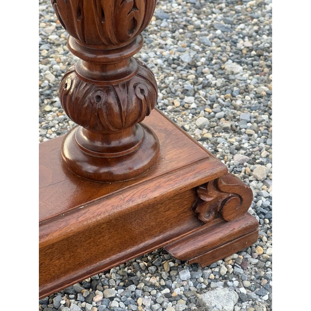 Tri Column Mahogany Acanthus Carved Side Tables For Sale - Image 4 of 7