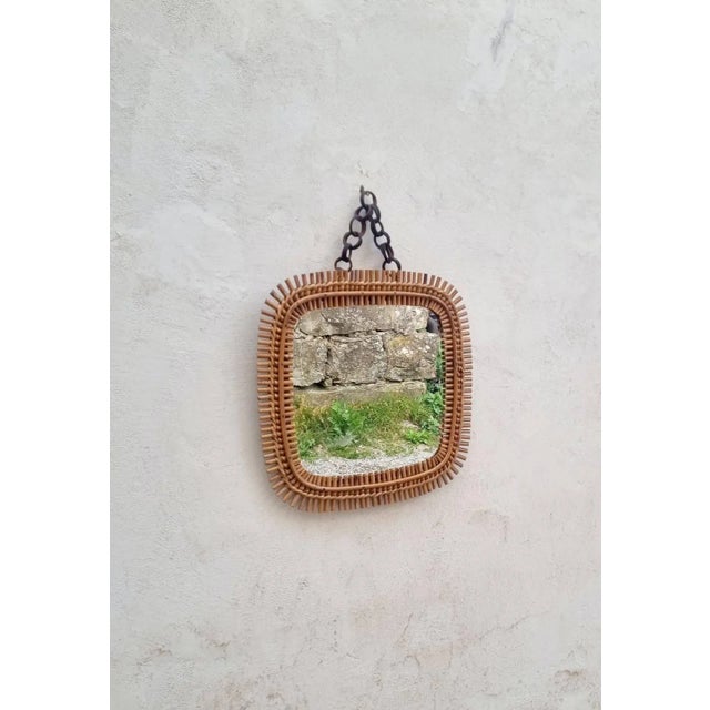 Italian Squared Wall Mirror in Rattan and Bamboo by Olaf Von Bohr, 1960s For Sale - Image 6 of 16