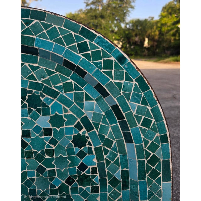 Emerald Teal Arched Moroccan Mosaic Tile Fountain For Sale - Image 4 of 6