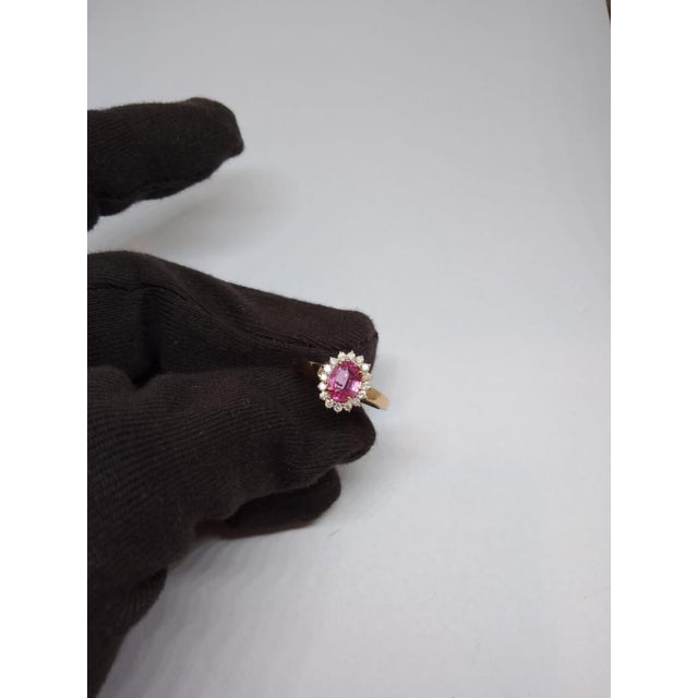 Pink Natural 18k Gold Pink Sapphire & Diamond Halo Ring, 1.47ct For Sale - Image 8 of 8