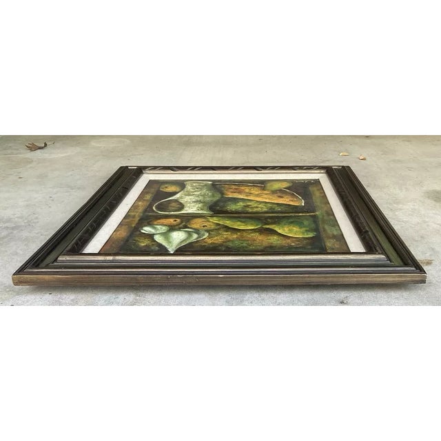 Green 1950s Italian Mid-Century Original Oil on Canvas Large Framed Still Life 3 For Sale - Image 8 of 10