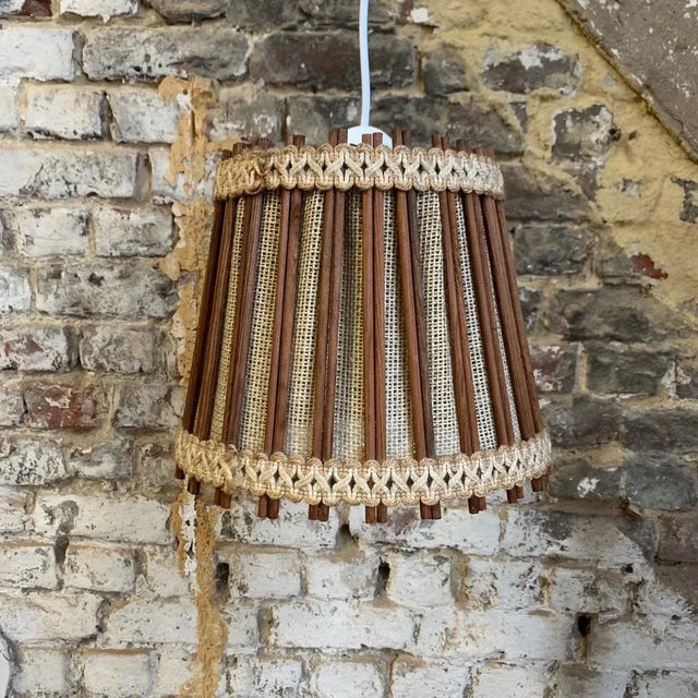 Brown Vintage Scandinavian Pendant Light in Wood and Linen, 1960s For Sale - Image 8 of 8