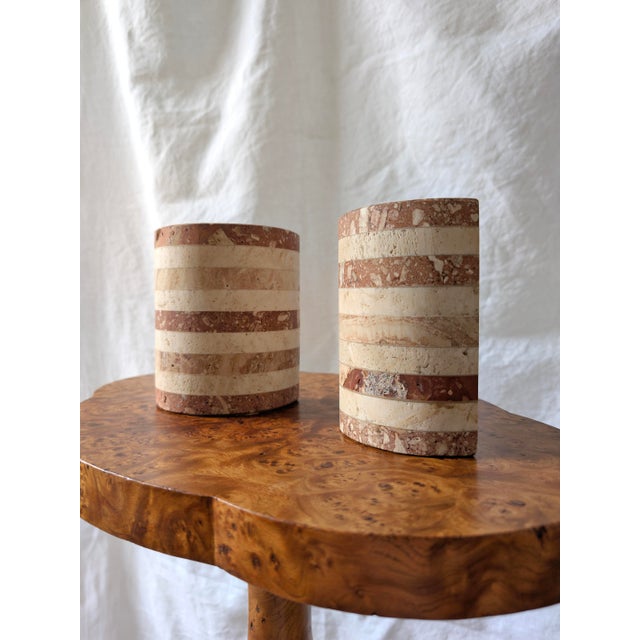 Stone Vintage Striped Travertine Demilune Bookends by Fratelli Mannelli, 1970s, Set of 2 For Sale - Image 7 of 13