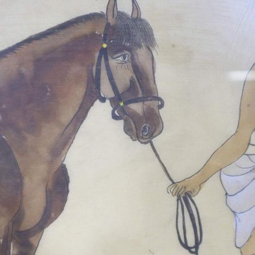 2000 - 2009 I Cinque Cavalli, Horse and Groom, 2000s, Fabric, Framed For Sale - Image 5 of 8
