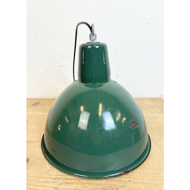 Industrial Green Enamel Factory Pendant Lamp, 1960s For Sale - Image 12 of 18