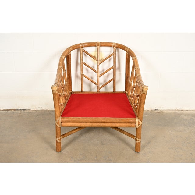McGuire Mid-Century Hollywood Regency Bamboo Rattan Lounge Chairs, Pair For Sale In South Bend - Image 6 of 12