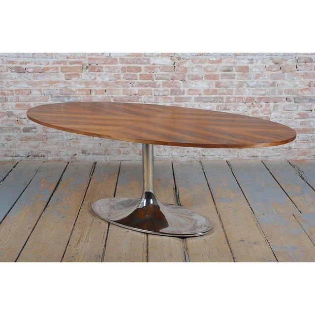 Bauhaus Oval Walnut and Chrome-Plated Steel Table by Kovona, Czechoslovakia, 1960s For Sale - Image 10 of 16