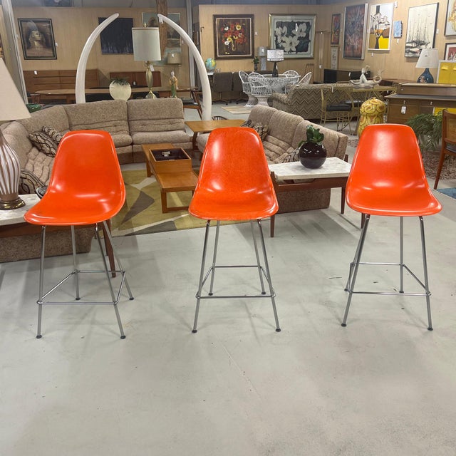 Charles Eames for Herman Miller Orange Fiberglass Counter Height Stools For Sale - Image 9 of 18