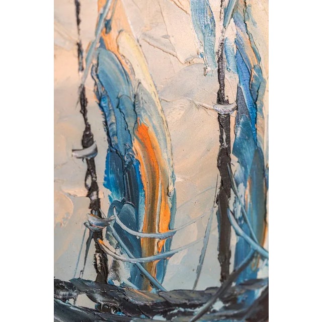 Blue Boats on Water, 2000s, Canvas Painting For Sale - Image 8 of 11