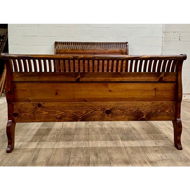 Late 20th Century Vintage Queen Size Pine Sleigh Bed For Sale - Image 5 of 12